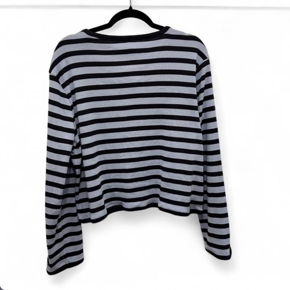 Ann Taylor Striped Blue Cardigan XXL Gold Button Cotton 2025 Preppy Quiet Luxury - Picture 3 of 9